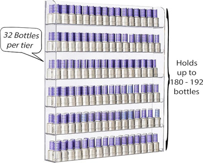 AMT 6 Tier Acrylic Nail Polish Racks for the Wall, Holds up to 180 Bottles, CLEAR Nail Polish Display, Essential Oils Organizer. Plus a Microfiber Cloth for Cleaning Purposes