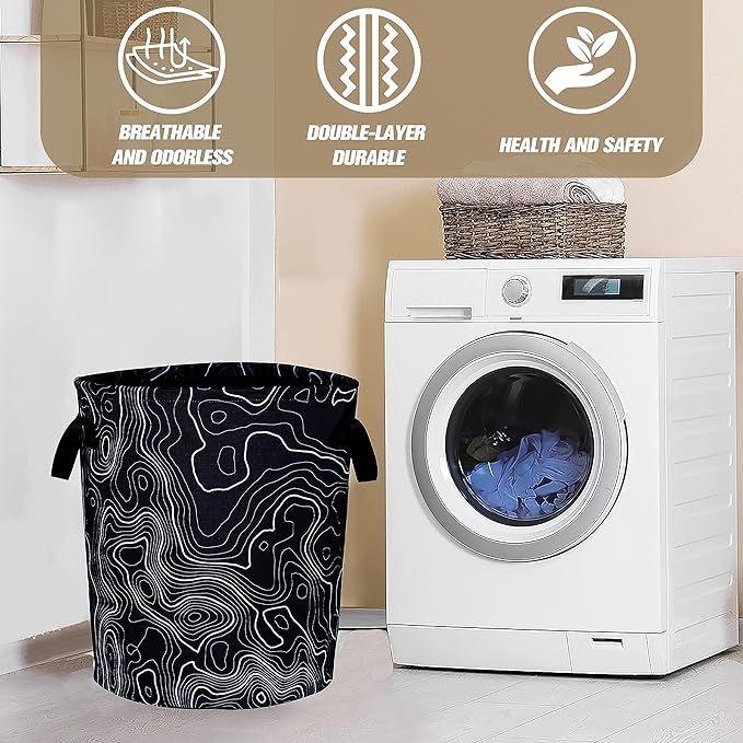 Topographic Map Laundry Basket Topography Pattern Foldable Oxford Cloth Funny Tote Bag Laundry Hamper Clothes Storage Bucket Organizer For Bathroom/Laundry Storage/Bedroom 17.7x13.7