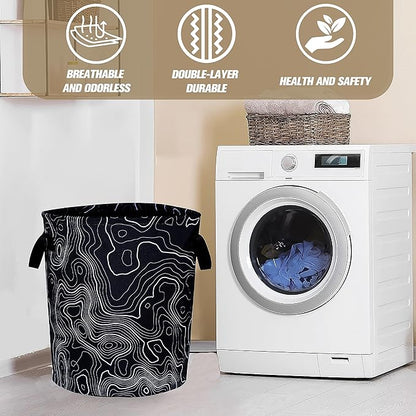 Topographic Map Laundry Basket Topography Pattern Foldable Oxford Cloth Funny Tote Bag Laundry Hamper Clothes Storage Bucket Organizer For Bathroom/Laundry Storage/Bedroom 17.7x13.7