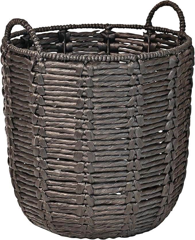 happimess BSK1003C Laurel 19.49" Bohemian Handwoven Abaca Hamper Basket with Handles, Seagrass Container for Decoration in Bedroom, Living Room, Laundry Room, Entryway, Natural, Black