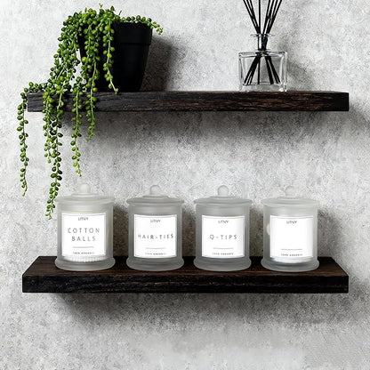 LITIVY 4 Pack Bathroom Organizers and Storage - 16 Oz Glass Qtip Holder & Cotton Pad Dispenser with Lid, Apothecary Jars for Home, Room Decor, Kitchen Organizer (Frosted White)