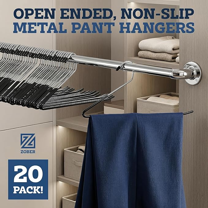Zober Pants Hangers Non Slip - Open Ended Pants and Jean Hangers for Closet - Space Saving Clothes Hanger - Strong, Durable, Metal Pant Hangers (Black)