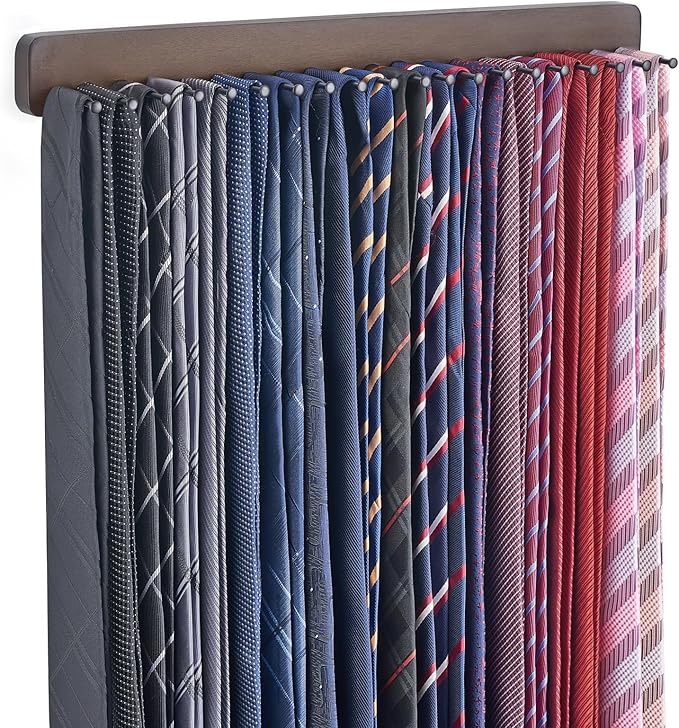 Mkono Tie Rack Wall Mounted Belt Hanger Holder Rustic Wood Tie Organizer for Men Closet Max up 20 Storage for Ties Belts Scarf