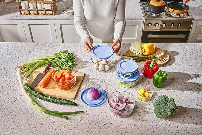 16-Piece Glass Food Storage Containers Set (8 Containers + 8 BPA-Free Lids) | 1-Cup, Leakproof | Microwave, Freezer, Oven & Dishwasher Safe | Ideal for Meal Prep & Pantry Organization, Lavender Blue