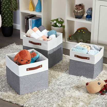 DECOMOMO Fabric Cube Storage Bins - Storage Baskets for Shelves, Cube Storage Organizer for Kallax and Cubbies (Grey & White, 12 inch Cube) - 4 Pack
