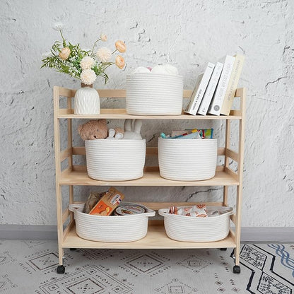 XUANGUO Woven Cotton Storage Baskets - 3-Pack Round Bins (10x10x7'') for Shelves, Closets & Bookcases | Durable Rope Organizers for Nursery, Baby, Toys, Easter & More (white)