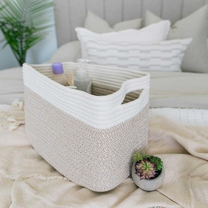 Light Honey Cotton Rope Baskets for Shelves, Set of 3-15"×10"×9½" - Woven Storage Baskets for Organizing - Closet, Nursery, Bedroom, Playroom - Toys, Books, Towels, Clothes