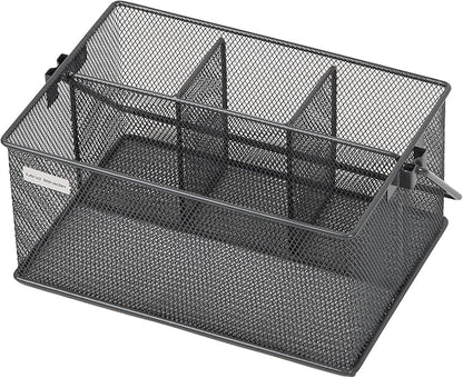 Mind Reader Multi-purpose Storage Caddy with Handle, Desktop Organizer, Cutlery Holder, 4 Compartments, Metal Mesh, Gray