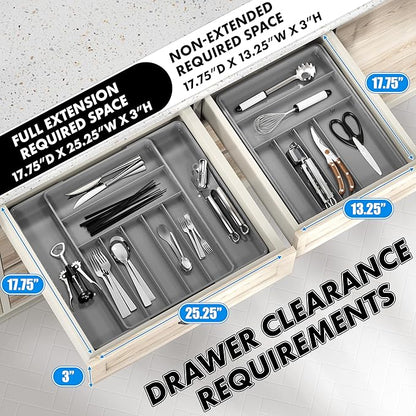 Simple Houseware Expandable Kitchen Drawer Flatware Organizer, Gray – Adjustable Cutlery Tray with 9 Compartments for Utensils and Silverware
