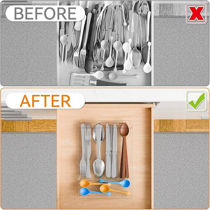 Yieach Clear Silverware Organizer with Lid - 9 inch Wide - Small Silverware Drawer Organizer & Tray and Utensil Drawer Organizers with Lid,BPA Free Plastic Flatware Drawers Organizers for Fork,Spoon