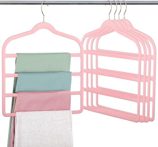Velvet Pants Clothes Hanger Space Saving Non Slip Pants Shorts Hanger, Myfolrena Jeans Slack Trousers Hangers Multiple Velvet Hanger Closet Storage and Organization for Jeans,Scarf,Tie(Pink, 5)
