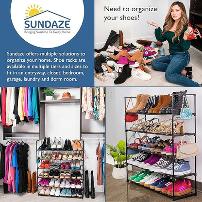 Sundaze Shoe Rack - 5 Tier Metal Shoe Rack for Front Door Entrance, Sturdy Long Shoe Organizer for Closet, Bedroom, Entryway, Garage, Black Metal Shoe Shelf, Holds Up to 25 Pairs