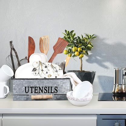 Light & Pro Large Galvanized Bucket Drink Tub Caddy Serveware Utensil Organizer Picnic Caddy Multipurpose Wooden Handle Storage Bin Farmhouse Rustic Organizer With Dividers - Natural
