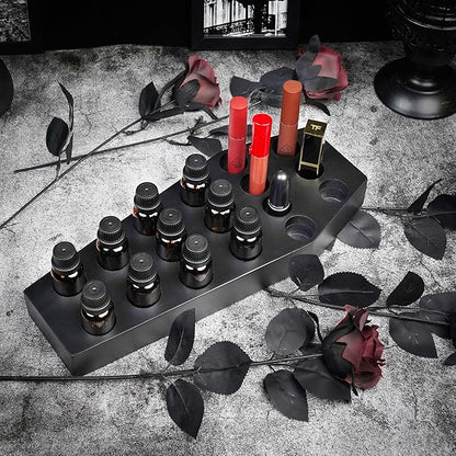 Gothic Coffin Storage Box Set 3 Pack - Spooky Dark Aesthetic Vanity Organizer, Wooden Makeup Jewelry Kit with Tray, Lipstick Holder & Jewelry Box