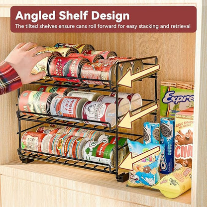 SUFAUY 3 Tier Can Organizer for Pantry, Holds 36 Cans, Heavy Duty Metal Shelves for Storage, Black