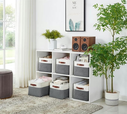 DECOMOMO Storage Bins, Large Fabric Storage Baskets for Shelves, Decorative Linen Closet Organizer, 15 x 11 x 9.5 inches (Slate Grey & White, 4 Pack)