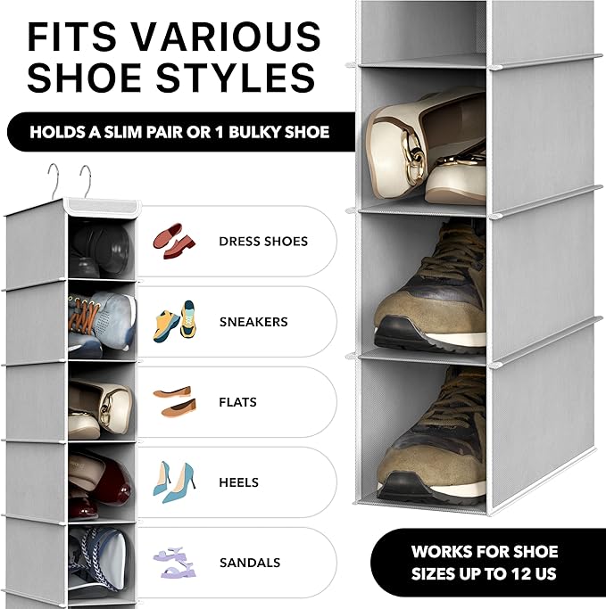 Simple Houseware 10 Shelves Hanging Shoes Organizer Holder for Closet, Grey