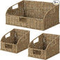 StorageWorks Seagrass Pantry Storage Baskets, Wicker Baskets with Built-in Handles, Handwoven Shelf Baskets for Organizing, Pantry Organizers and Storage, 3 Pack
