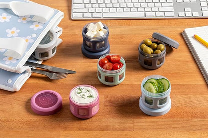 Ello Reusable Condiment Containers with Screw-on Leak Proof Lid | Perfect for Salad Dressing Sauce Dips Lunchbox Picnic Travel Bento Box | BPA-Free | Dishwasher Safe
