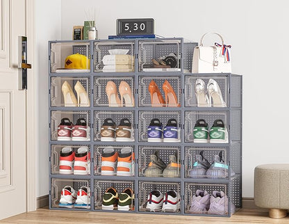 HOMIDEC Shoe Storage, 12 Pack Shoe Organizer for Closet, Shoe Boxes Clear Plastic Stackable Shoe Containers with Lids for Size 13