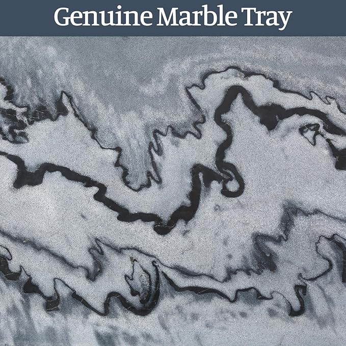 Koville Natural Marble Tray, 12"x6" Decorative Tray for Countertop, Catchall for Perfume, Candles, Jewelry Dish Elephant Grey