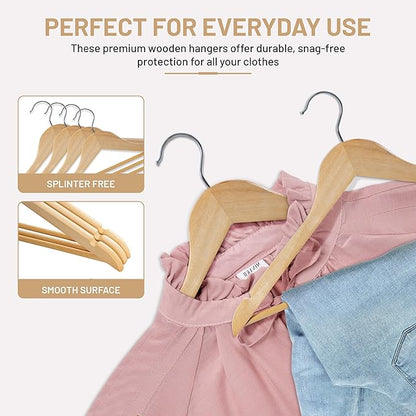 LUX Decor Wooden Hangers 30 Pack - Non-Slip Coat & Suit Hangers with 360° Swivel Hook, Smooth Finish, Heavy Duty Natural Color Clothes Hangers for Jacket, Shirt, Pants