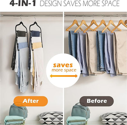 Velvet Pant Clothes Hanger Space Saving Non Slip Shorts Hanger, Myfolrena Jeans Slack Trousers Hangers Multiple Velvet Hanger Closet Organizer Storage and Organization for Jeans,Scarf,Tie(Black,3)