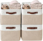 DECOMOMO Storage Bins, Large Fabric Storage Baskets for Shelves, Decorative Linen Closet Organizer, 15 x 11 x 9.5 inches (Beige & White, 4 Pack)