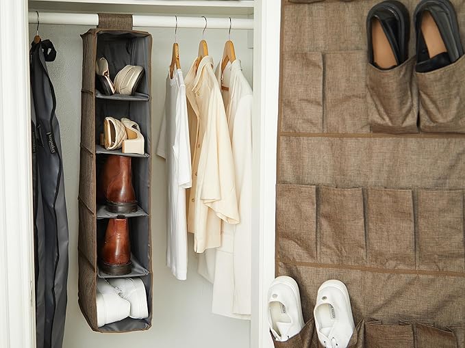 Covermates Keepsakes Hanging Shoe Organizer for Closet – Vertical Storage Shelves for Sneakers, Sandals, and Sweaters – Heavy-Duty Wardrobe Organization, Brown Heather