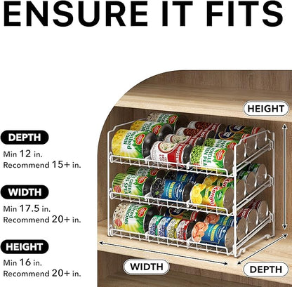 Simple Houseware Stackable Can Organizer Rack for Pantry/Cabinet - 11.5" D x 17" W x 13.75" H, Holds 36 Cans, 3-Tier Can Food Storage Dispenser, White