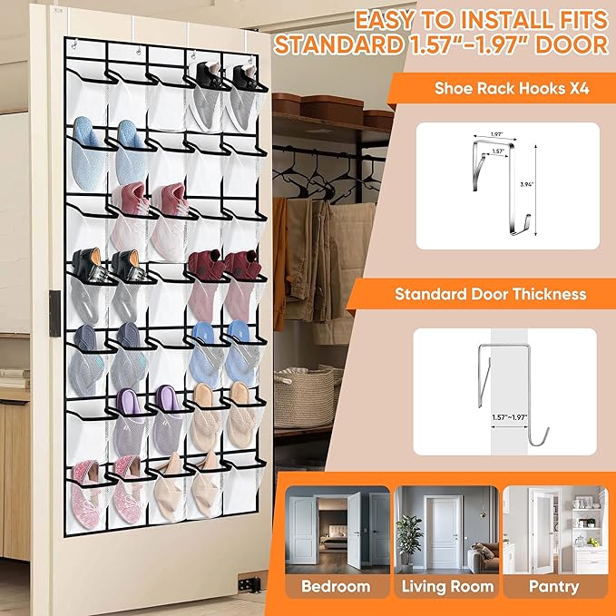 35 Over the Door Shoe Organizer Large Mesh Pocket Hanging Shoe Rack for Closet Nonslip Behind Door Storage Holder Back to School Organizer for Mesh Closet Dorm Room College Classroom Storage