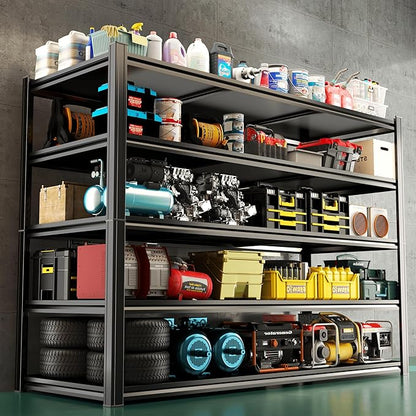 Heavy Duty Metal Garage Shelving Unit, 5-Tier Adjustable Storage Shelves, 3000LBS Load Capacity Utility Shelf, Ideal for Garage, Basement, Warehouse, Pantry, Tool Organization, 40" W, Black