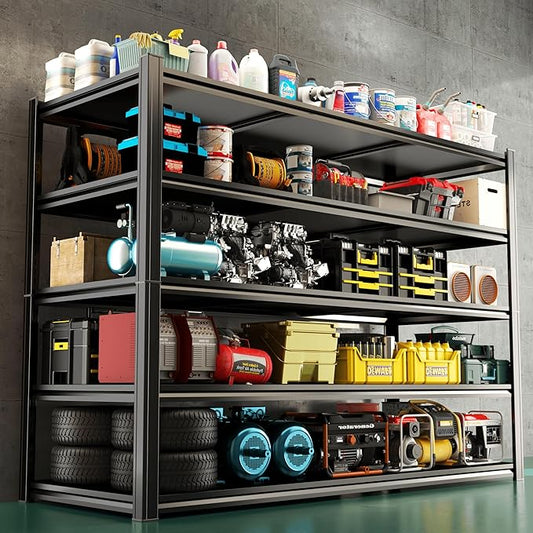 Heavy Duty Metal Garage Shelving Unit, 5-Tier Adjustable Storage Shelves, 3000LBS Load Capacity Utility Shelf, Ideal for Garage, Basement, Warehouse, Pantry, Tool Organization, 40" W, Black