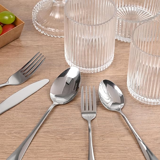 40 Piece Silverware Set with Drawer Organizer for 8, Heavy Duty Stainless Steel Flatware Cutlery Set, Fork Spoon Knife Set with Kitchen Essentials Organizer, Rust-proof, Dishwasher Safe