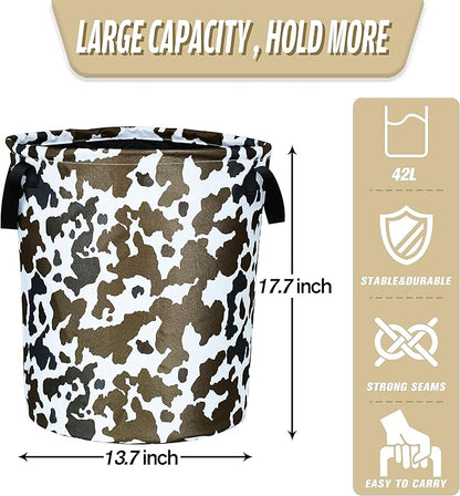 Cow Texture Laundry Basket Brown Black Print Foldable Oxford Cloth Funny Tote Bag Laundry Hamper Clothes Storage Bucket Organizer For Bathroom/Laundry Storage/Bedroom 17.7x13.7 Inch