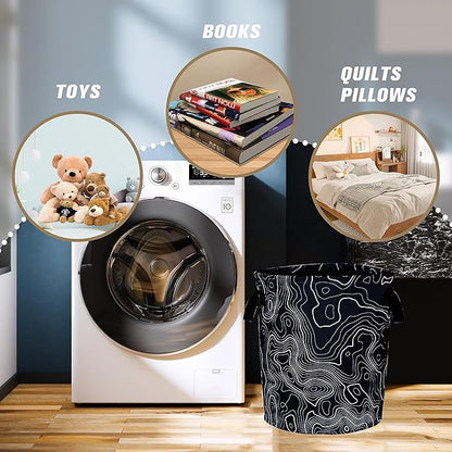 Topographic Map Laundry Basket Topography Pattern Foldable Oxford Cloth Funny Tote Bag Laundry Hamper Clothes Storage Bucket Organizer For Bathroom/Laundry Storage/Bedroom 17.7x13.7