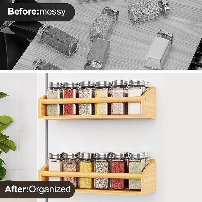 Mystozer 2 Pack Magnetic Spick Rack for Refrigerator, Fridge Organizer Shelf Kitchen Appliances Kitchen Essentials Kitchen Organization Kitchen Storage Kitchen Essentials(Bamboo Wood)