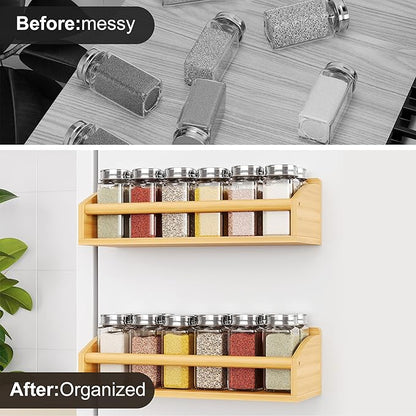 Mystozer 2 Pack Magnetic Spick Rack for Refrigerator, Fridge Organizer Shelf Kitchen Appliances Kitchen Essentials Kitchen Organization Kitchen Storage Kitchen Essentials(Bamboo Wood)