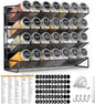 UVIAHOMI Magnetic Spice Rack Organizer for Refrigerator with 28 Spice Jars, 386 Spice Labels, 4 Hook, Chalk Marker and Funnel Set, Magnetic Shelf for Seasoning Organizer, 13.2'' W x 9.8 H, Black