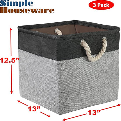 Simple Houseware 13" x 13" Large Fabric Storage Cubes for Closet and Cube Organizer, 3 Pack, Dark Gray