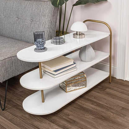 happimess SRK1001A Modern 24" 9-Pair 3-Tier Iron Curved Decker High End Table & Shoe Rack, White/Gold, for Entryway, Hallway, Closet, Doorway, Bedroom