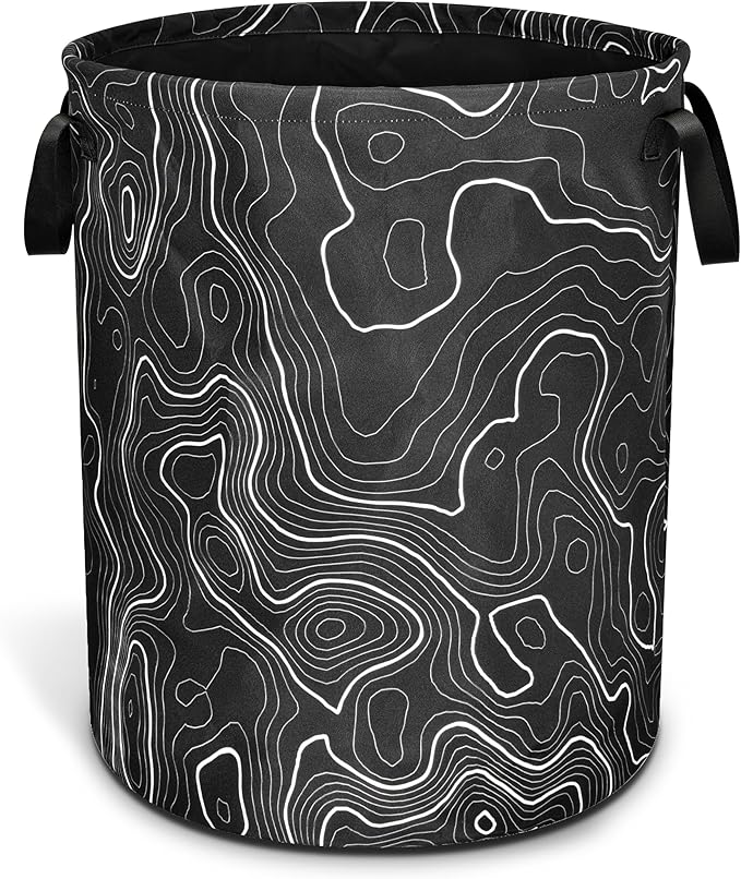 Topographic Map Laundry Basket Topography Pattern Foldable Oxford Cloth Funny Tote Bag Laundry Hamper Clothes Storage Bucket Organizer For Bathroom/Laundry Storage/Bedroom 17.7x13.7