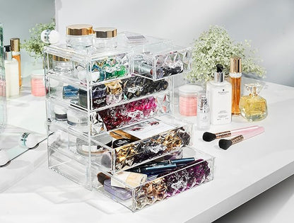 Sorbus Acrylic Makeup Organizer Set, 6-Drawer Vanity & Countertop Cosmetic Storage with Small & Wide Drawers, Diamond Makeup Storage for Brushes, Lipsticks, Jewelry – Holiday Gift for Women & Teens