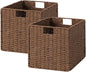 StorageWorks 13 inch Wicker Storage Baskets, Handwoven Wicker Basket for Organizing, Foldable Paper Rope Square Storage Cubes, Brown, 2 Pack