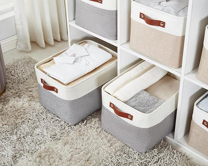 DECOMOMO Storage Bins, Extra Large Fabric Storage Baskets for Shelves, Decorative Linen Closet Organizer, 15.8 x 12.5 x 10 inches (Grey & White, 4 Pack)