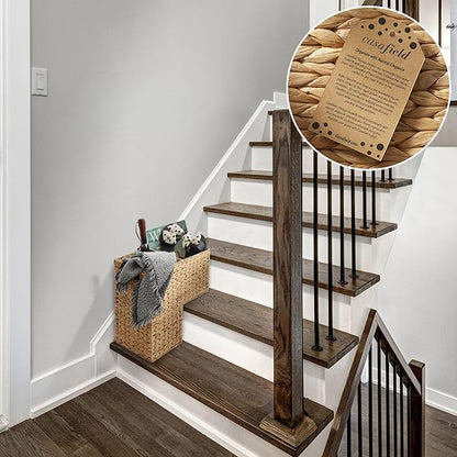 Casafield Stair Step Basket with Handles, Natural - Woven Water Hyacinth Staircase Basket Storage Bin Organizer