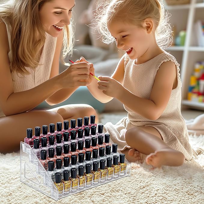 5-Tier Clear Acrylic Nail Polish Storage, Holds 40-80 Bottles, Multi-Purpose Nail Polish Rack, Sunglasses, Essential Oils and Cosmetics