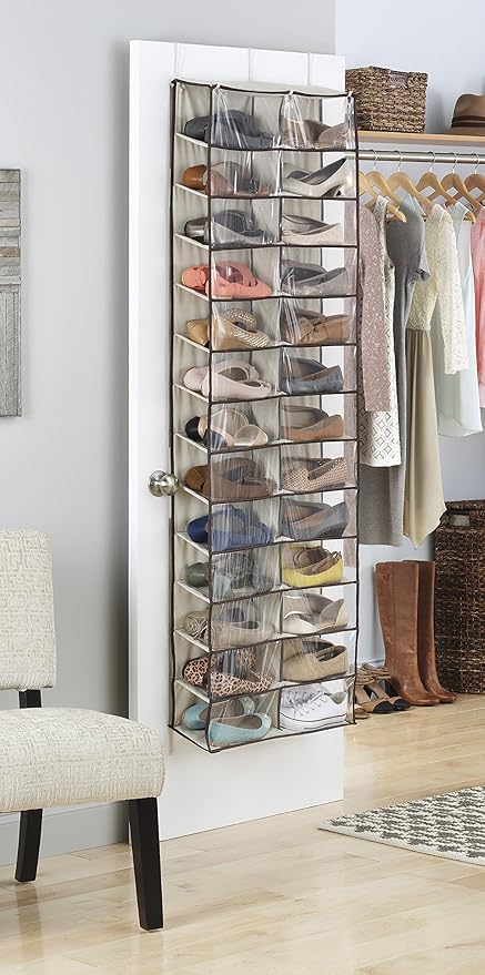 Whitmor Over The Door Shoe Shelves - 26 Sections - Crosshatch Gray Over the Door Shoe Shelves