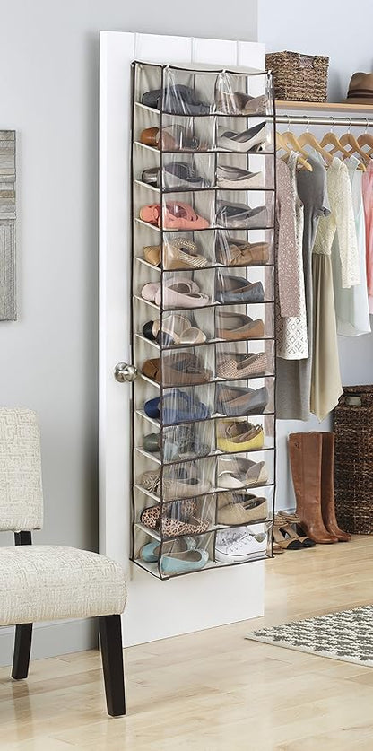 Whitmor Over The Door Shoe Shelves - 26 Sections - Crosshatch Gray Over the Door Shoe Shelves