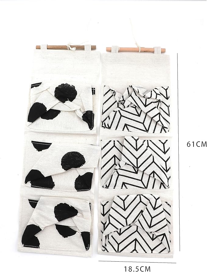 Leadigol 2pcs Wall Hanging Storage Bag, Over The Door Wall Organizer, 3 Pockets Linen Cotton Fabric